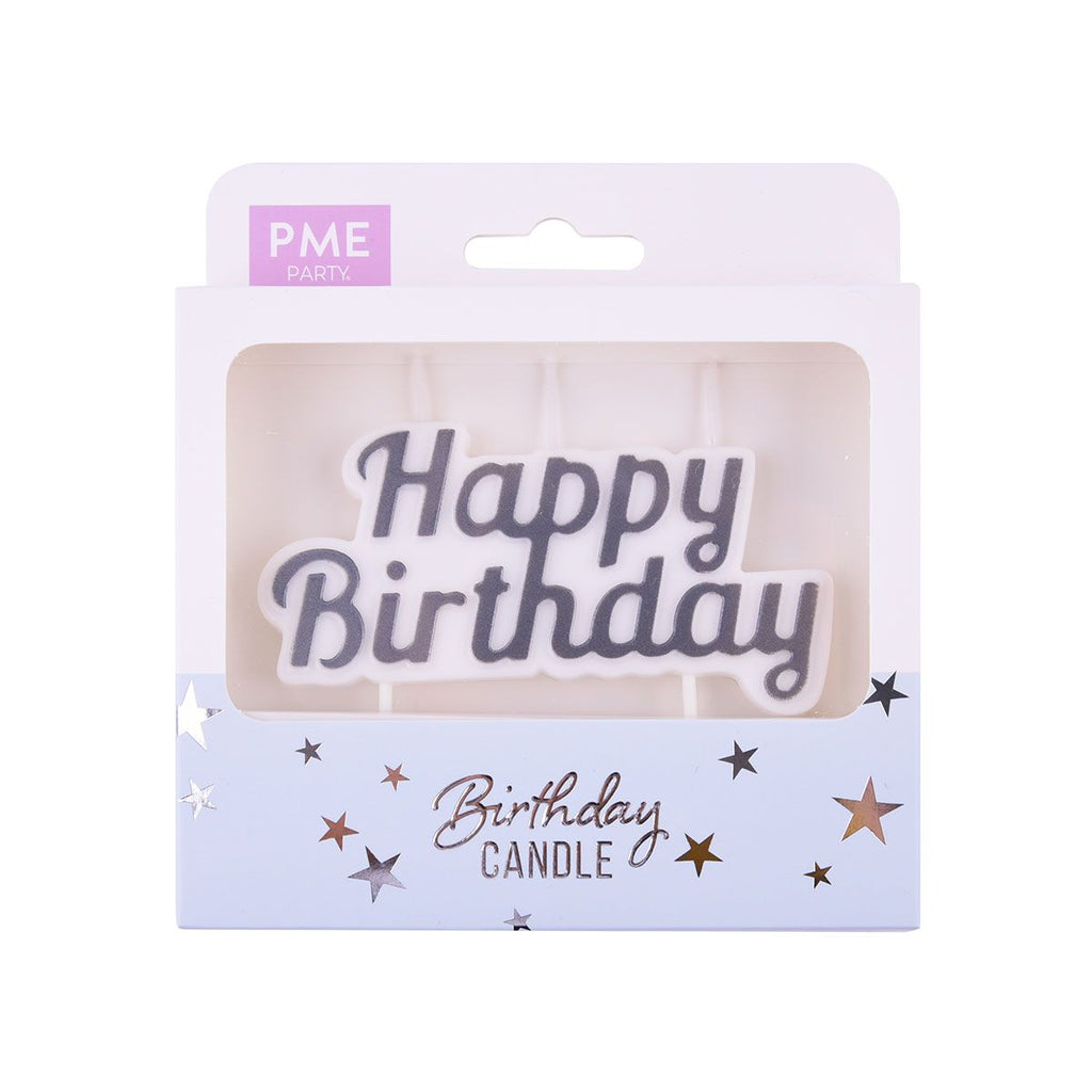 Kerzentopper Happy Birthday in div. Farben Kerzen CakeSupplies Silber  