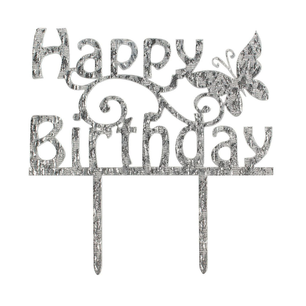 Topper Happy Birthday Glitzer silber Topper Cakesupplies   