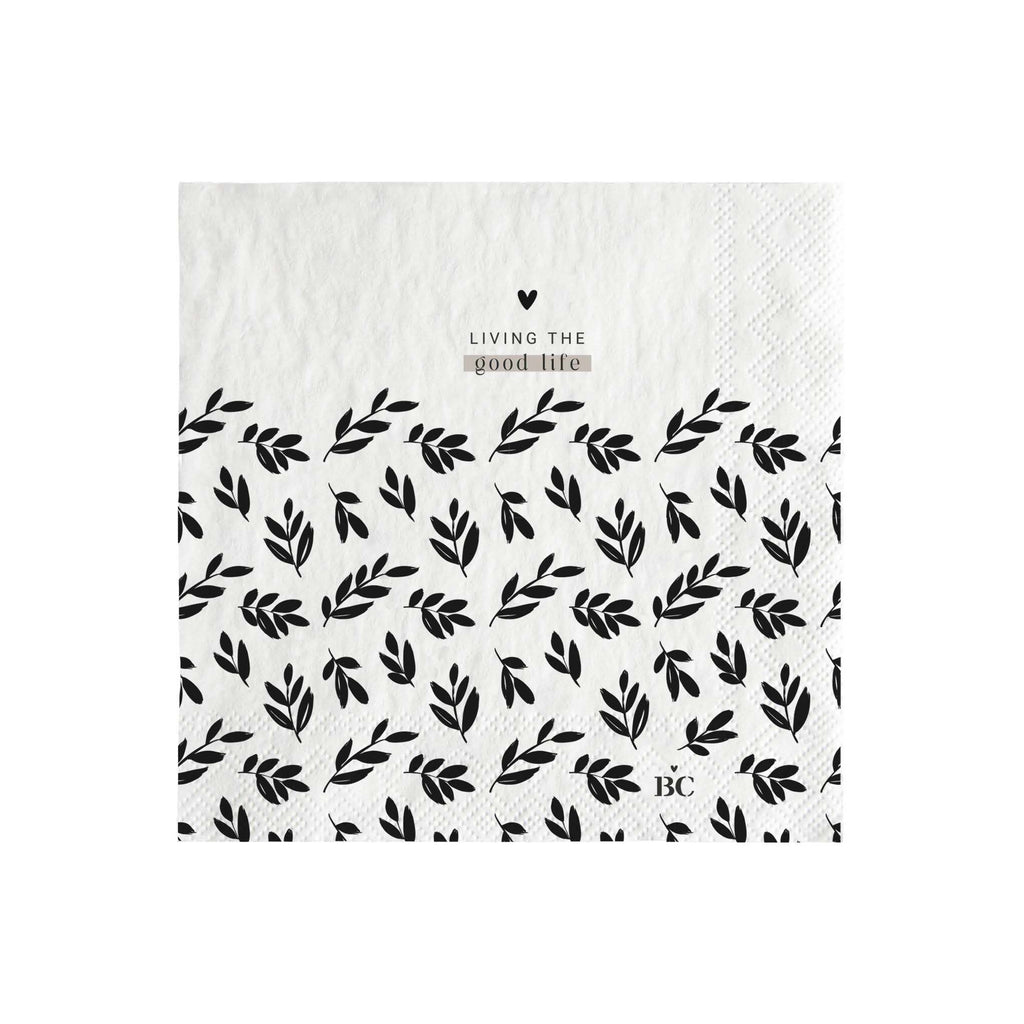 Papierserviette mit Herz und Lorbeerblätter - Living The Good Life Servietten Bastion Collections   