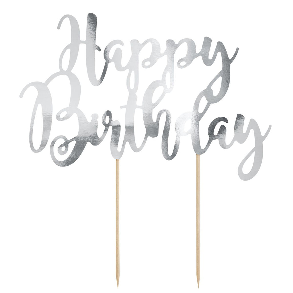 Topper Happy Birthday in div. Farben Topper Cakesupplies silber  